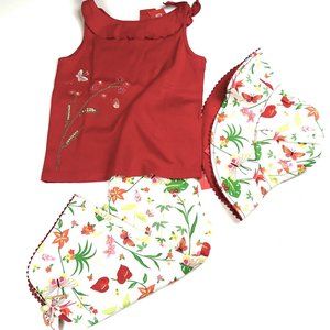 NWT Gymboree Girl Garden Print Capri, Cinched Tank & Reversible Hat Size 6